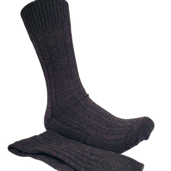 Mens Ribbed 81% Cashmere Mid Calf Socks 10-13 Warm Cozy Garnet Hill Brown Marl - Picture 1 of 7